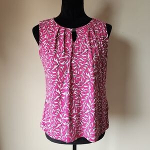 Kasper Petite Size Printed Hardware Detail Keyhole Neck Sleeveless Blouse Sz M.